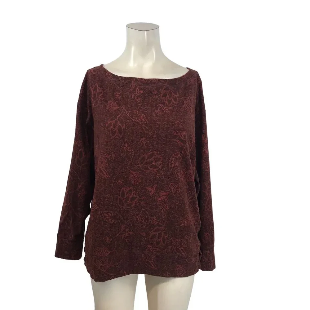 PRANA - WOMEN'S LARGE - MAROON LONG SLEEVE ROUND NECK PULL-OVER TOP SHIRT - Picture 1 of 6